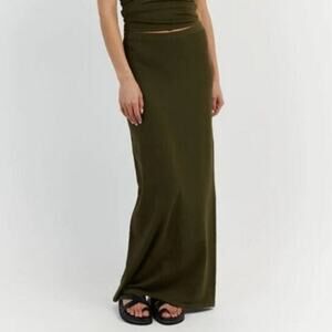 DISSH Carrie Maxi Skirt 12 L Olive Green Army Ribbed Stretch Knit Slit AUS XXL
